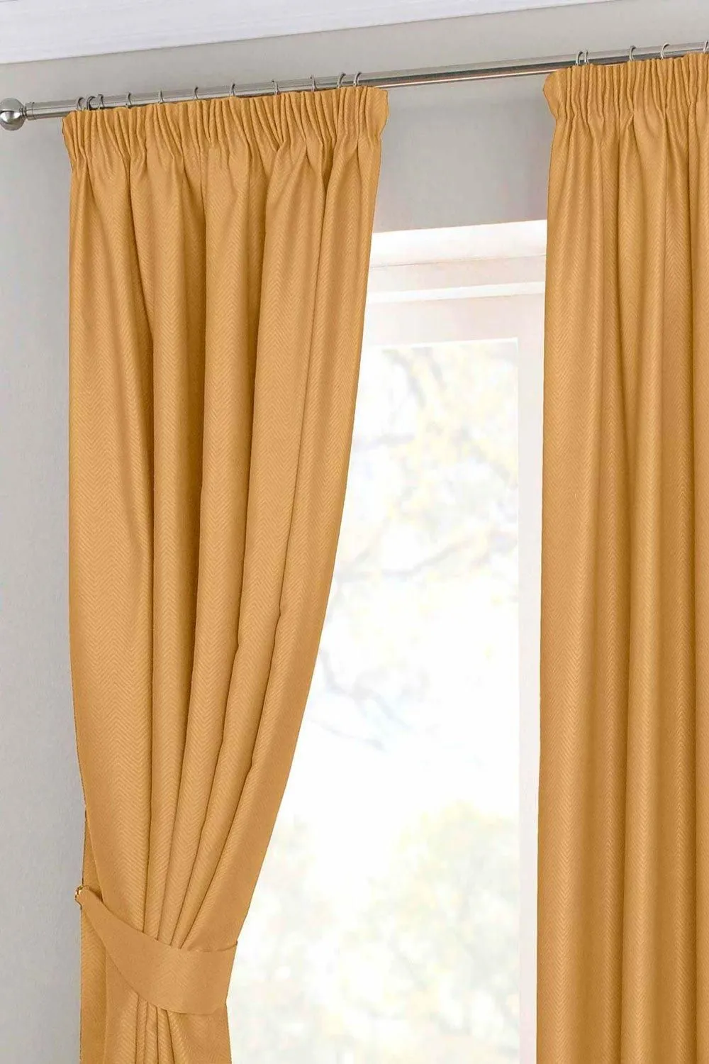 Homescapes Herringbone Blackout Curtains Pair Pencil Pleat in Mustard 2