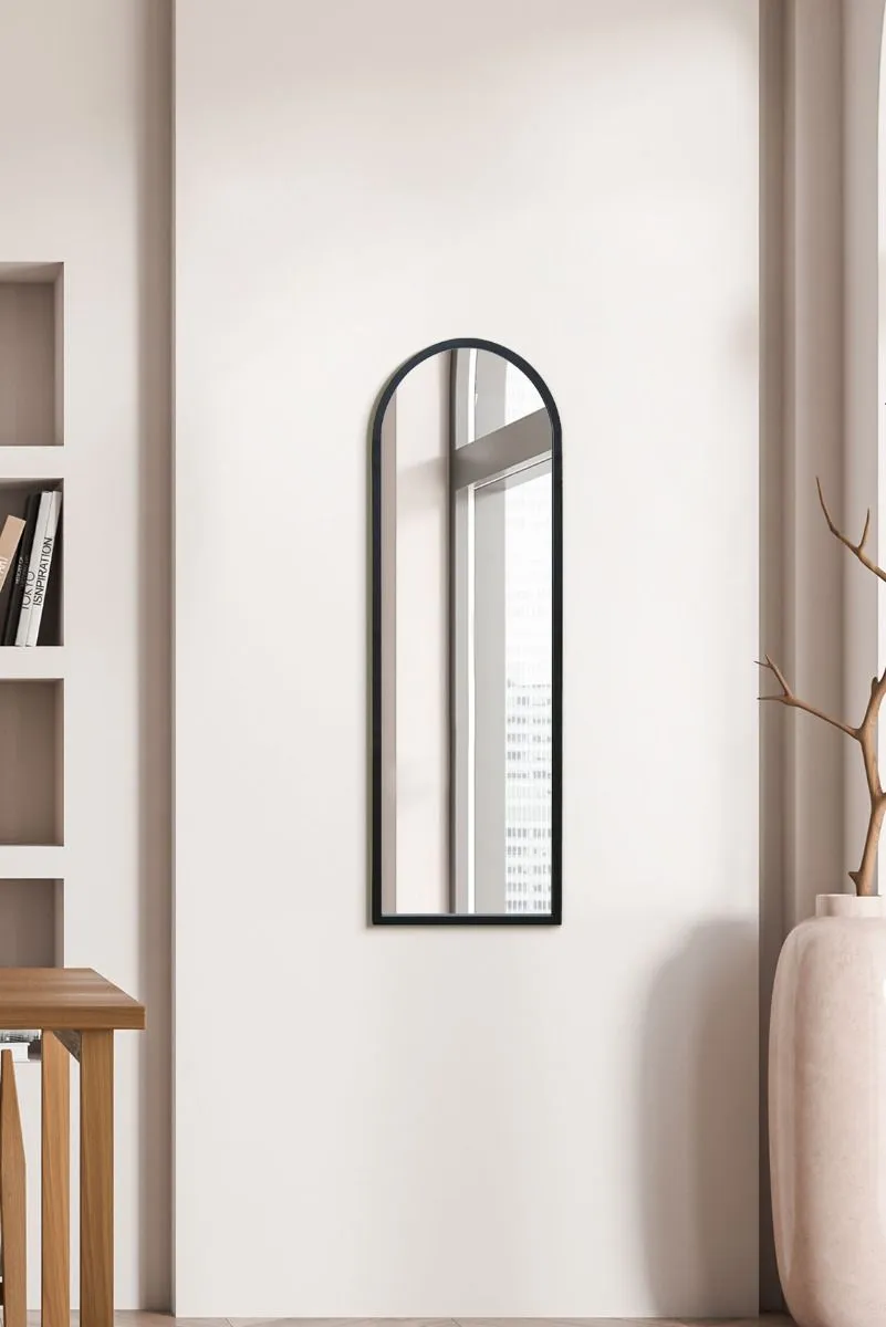 MirrorOutlet Black Metal Framed Arched Wall Mirror 47" X 16" (120CM X 40CM) 2