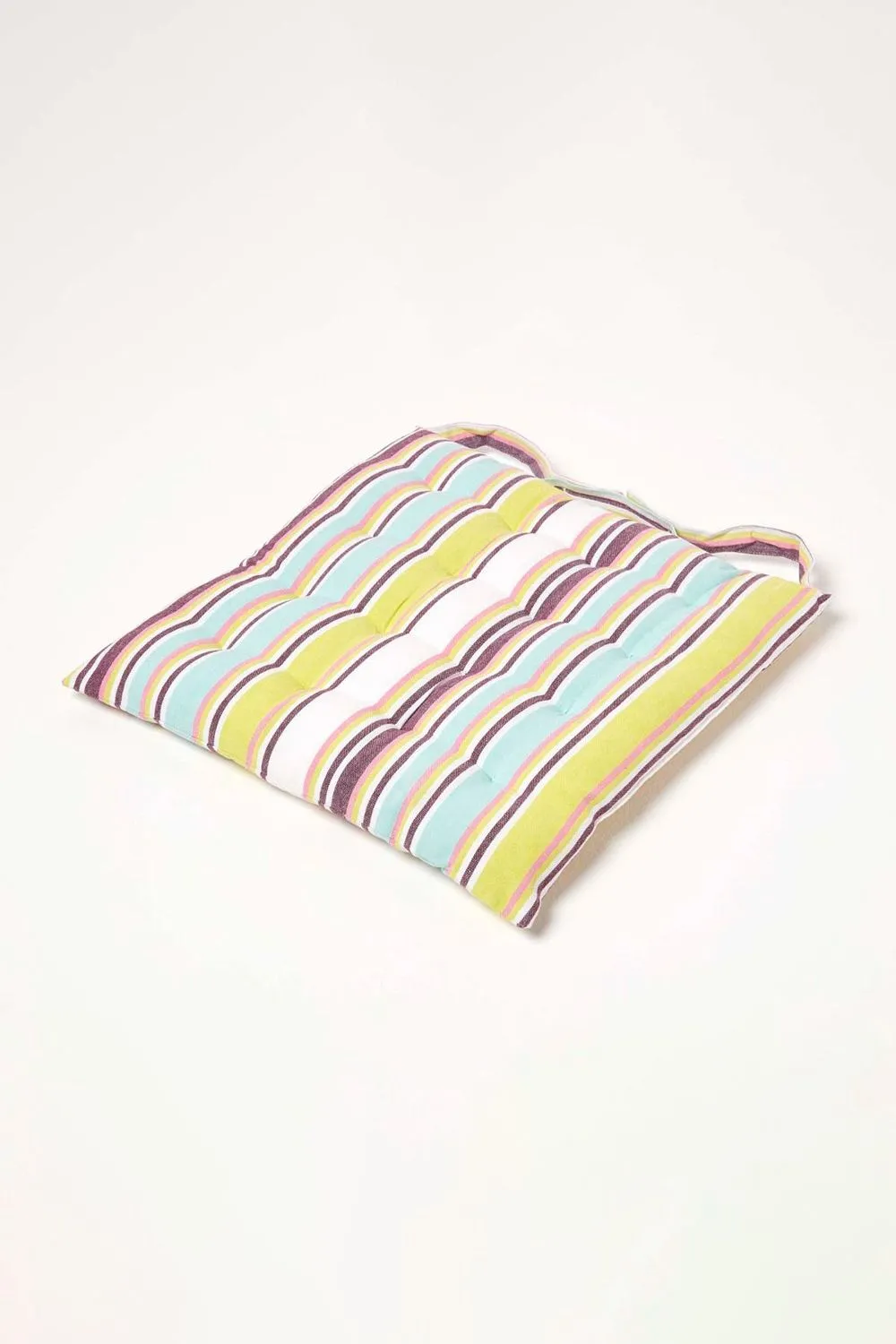 Homescapes Set of 4 Osaka Green Stripe Seat Pad with Button Straps, 40 x 40 cm 2