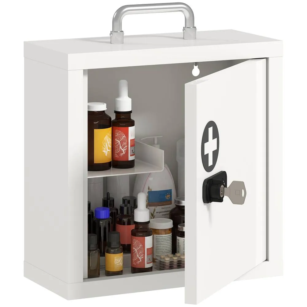 HOMCOM Medicine Cabinet, Medical Cabinet w/ Combination & Key Lock, White 2