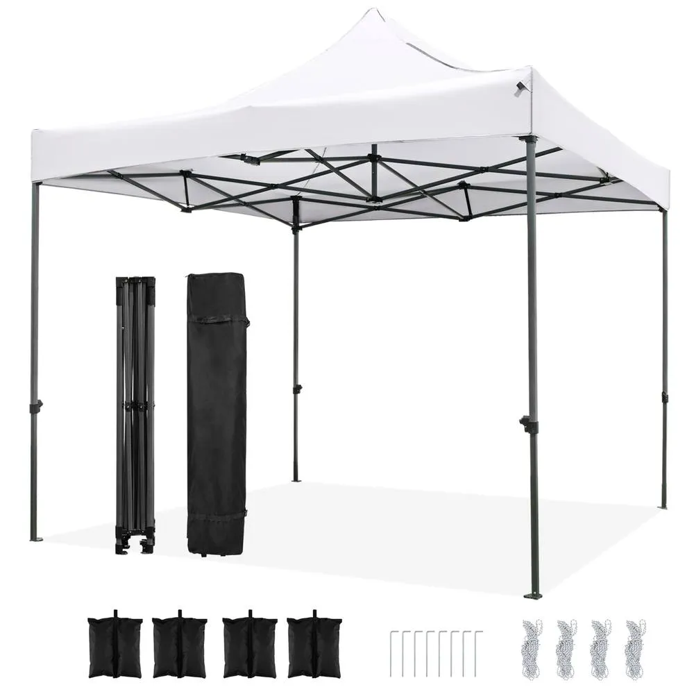 Costway 300 x 300cm Pop up Canopy Tent Easy Setup Gazebo Shelter w/Wheeled Bag in White 2