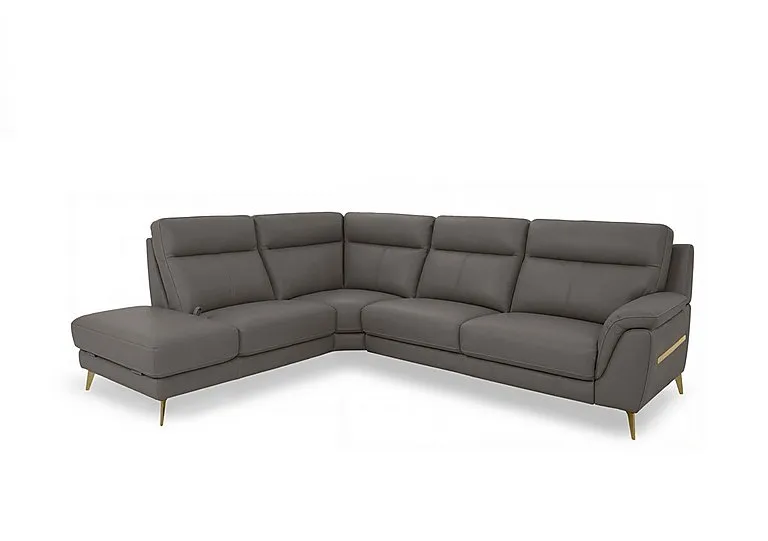 Eclipse Leather Left Hand Facing Corner Sofa with Chaise End Storage - Elephant