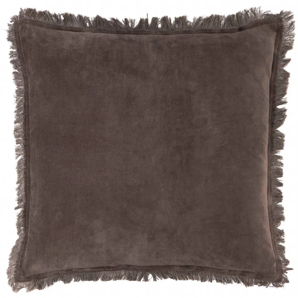 Yard Jaye 100% Cotton Velvet Fringed Cushion in Brown 1