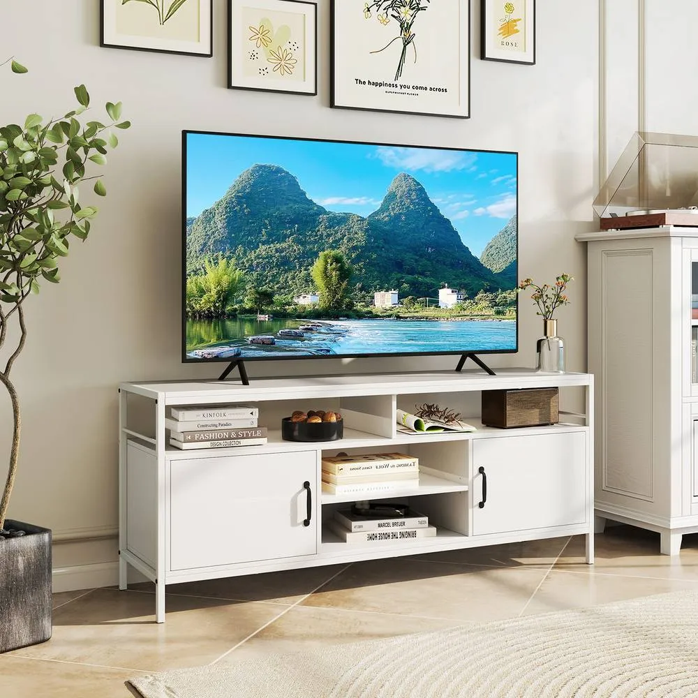 Costway TV Stand for TVs up to 65" 147 cm TV Console Table with Storage-White in White 4