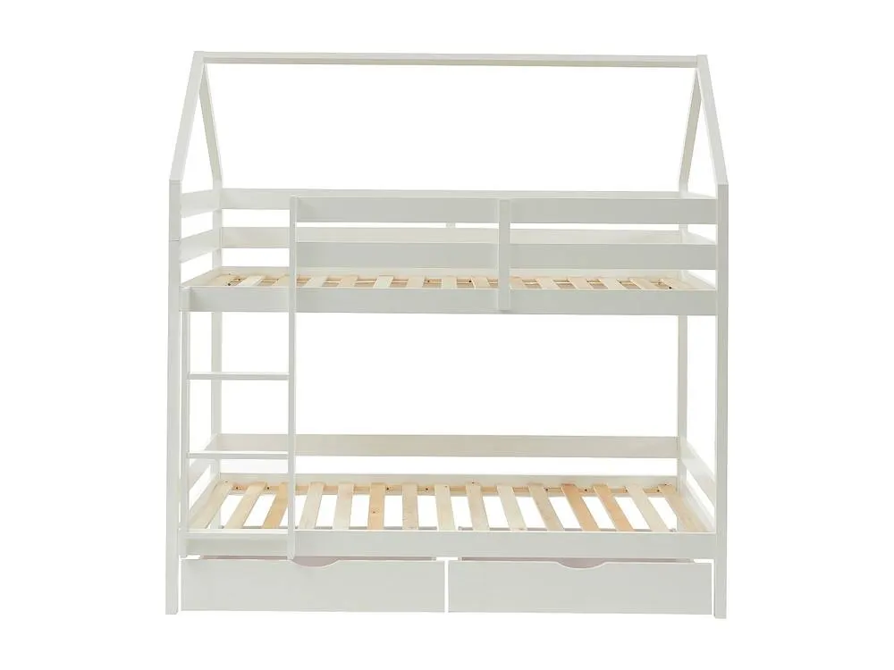 Vente-unique Cabin Bunk Beds 2 X 90 X 190 Cm - 2 Drawers - Pine - White - CHORI 2