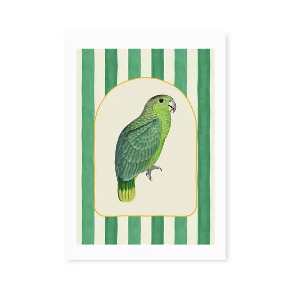 East End Prints Stripy Green Parrot Print 2