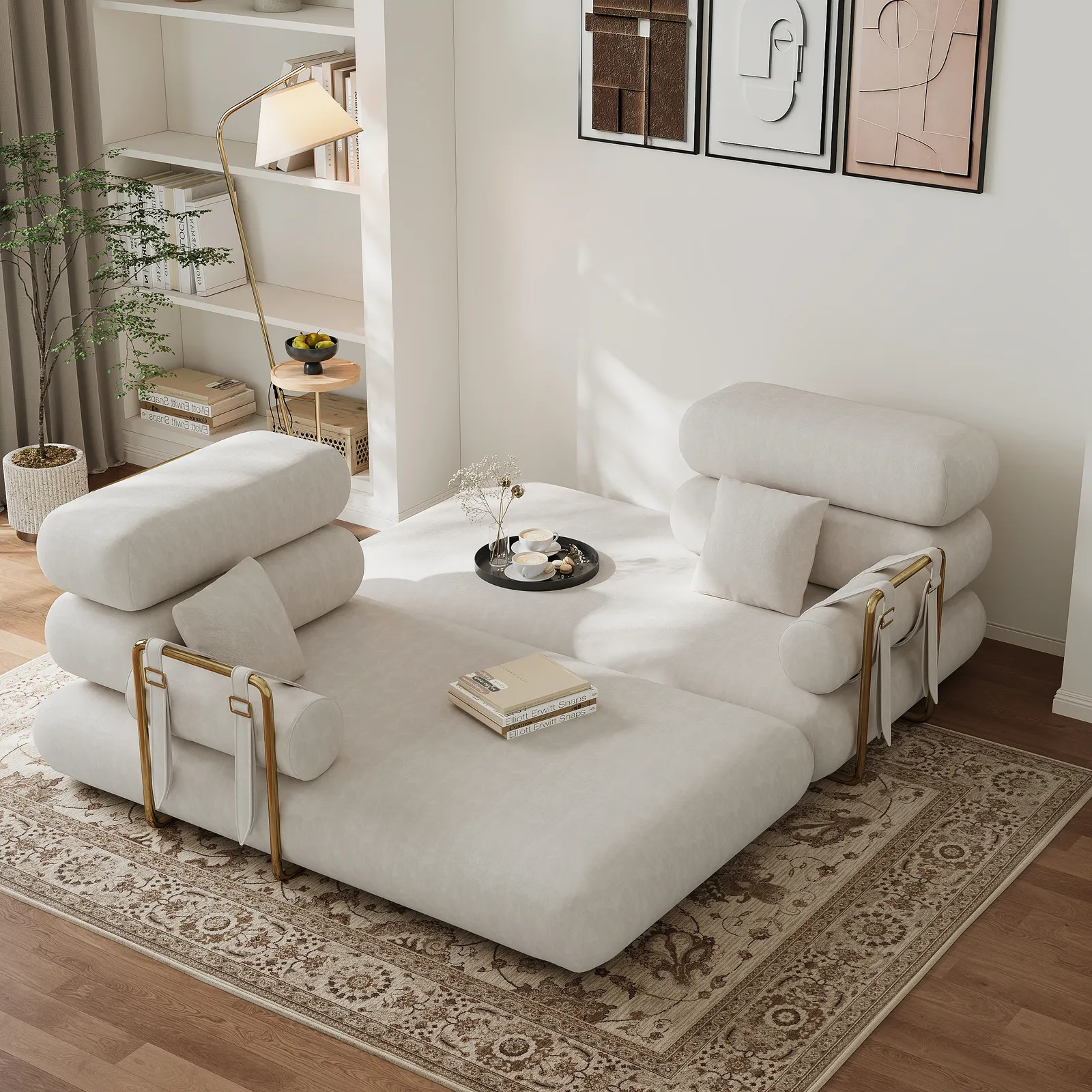 170 cm 2-Seater Chenille Velvet 4 in 1 Futon Convertible Sleeper Sofa