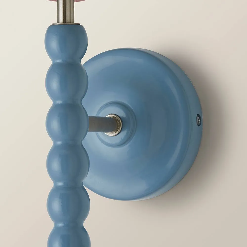 ValueLights Bobbins Pair of Blue Wall Lights with Linen Trim Lamp Shades & Bulbs in Pale Pink 5