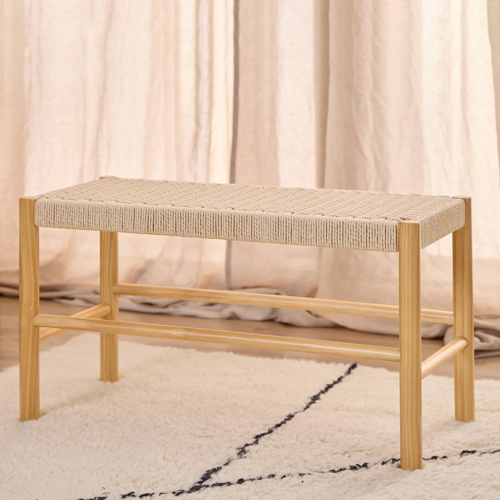 Furniture To Go Alvin Weaved Bench in Off-White 3