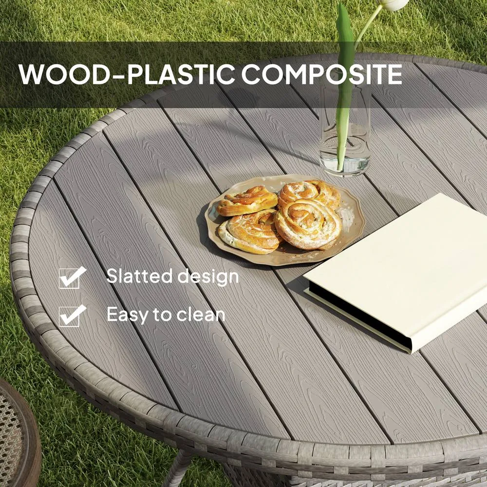 OUTSUNNY Outdoor PE Rattan Dining Table w/ Wood-plastic Composite Top, Grey 6