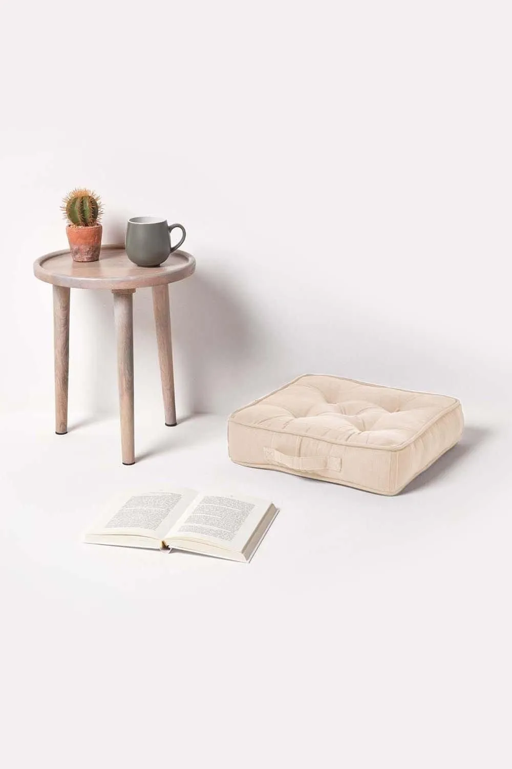 Homescapes Rajput Ribbed Cotton Floor Cushion in Natural 2