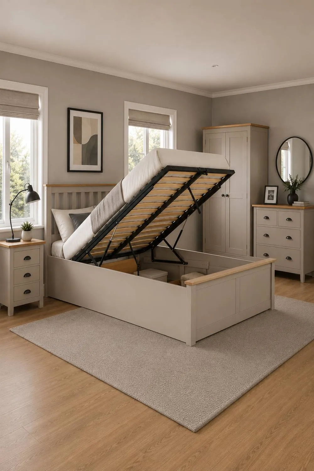 Birlea King Size Ottoman Bed Grey Aspen Wood Frame Storage 5FT Oak Solid