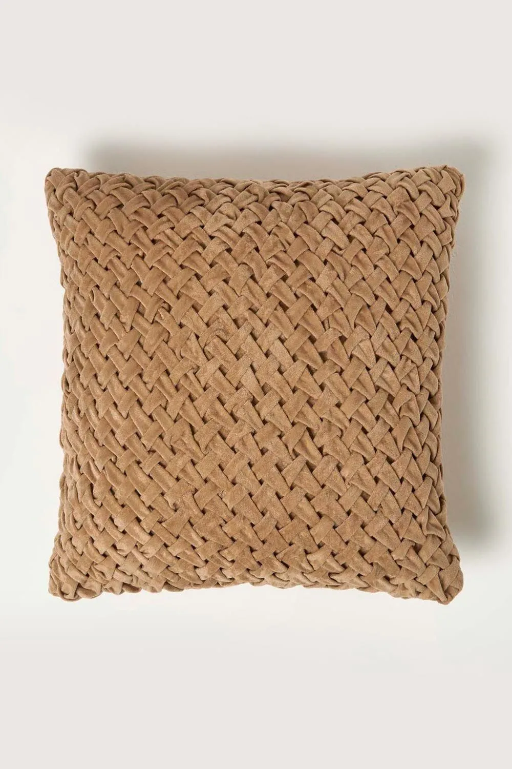 Homescapes Sofia Pleated Velvet Cushion in Taupe