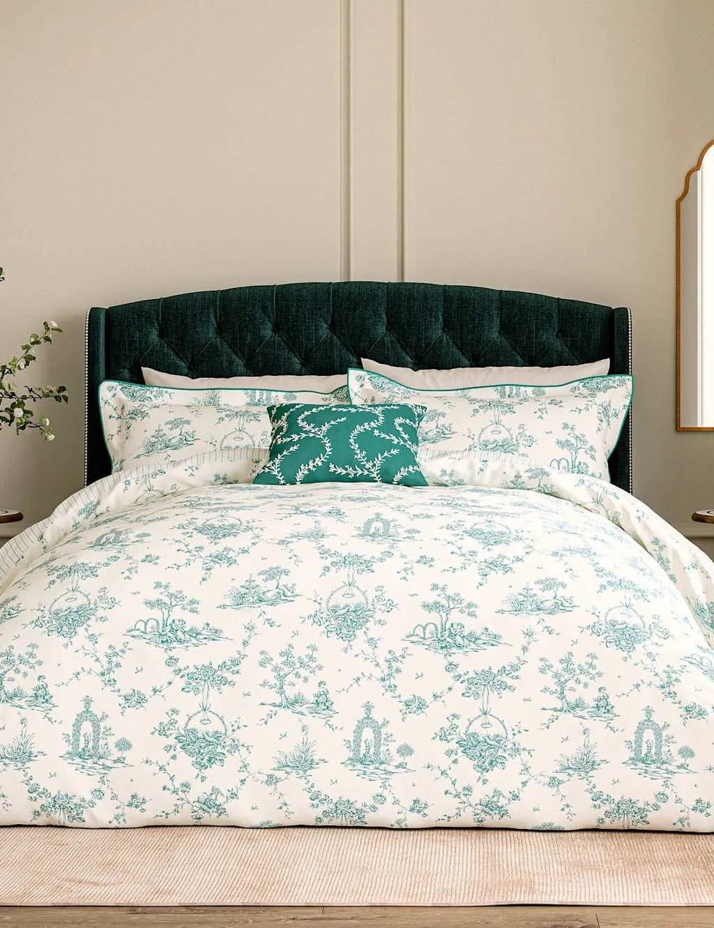 V&A Pure Cotton Garden Of Love Bedding Set Teal Mix