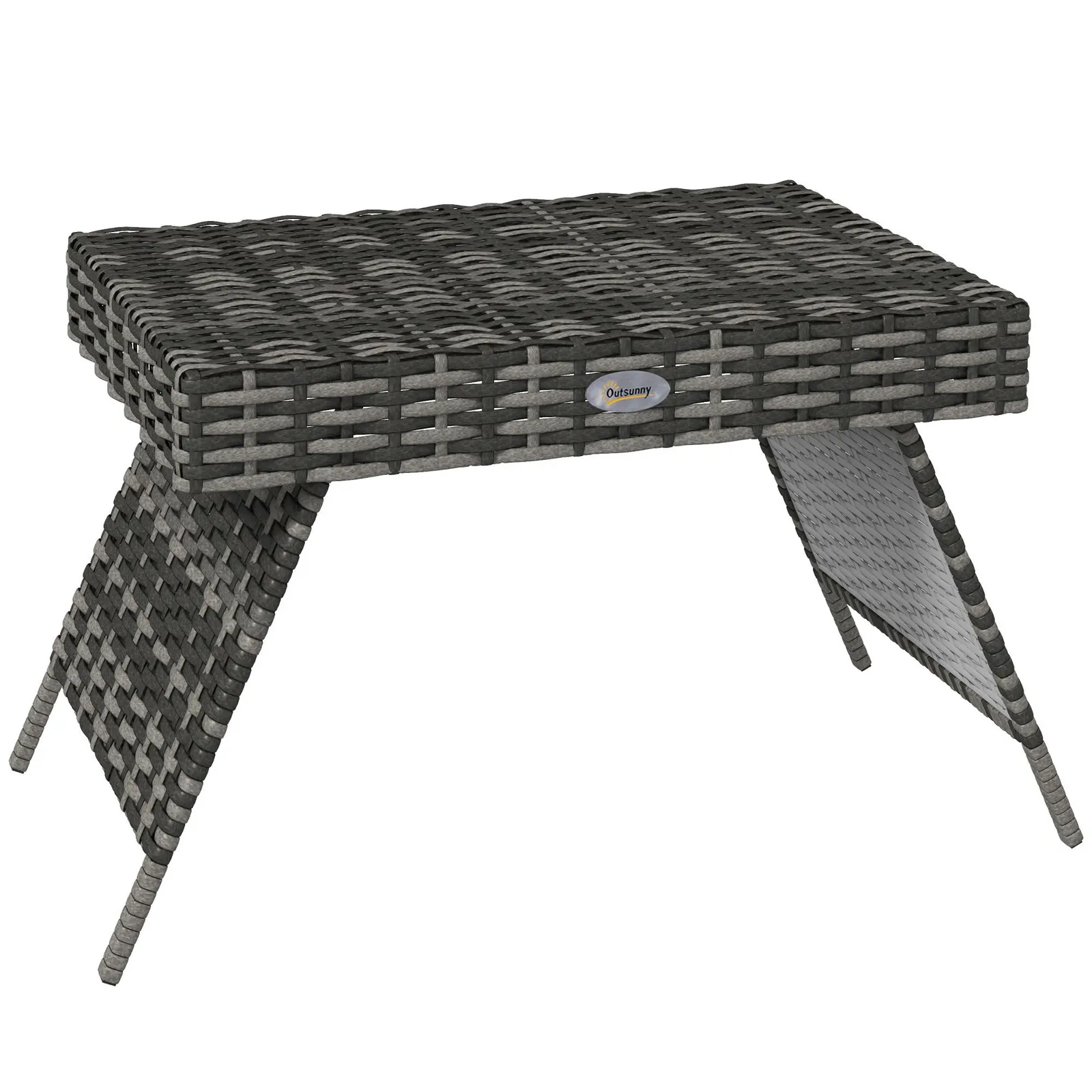 OUTSUNNY Foldable Outdoor Coffee Table, Steel Frame Rattan Side Table in Light Grey 2