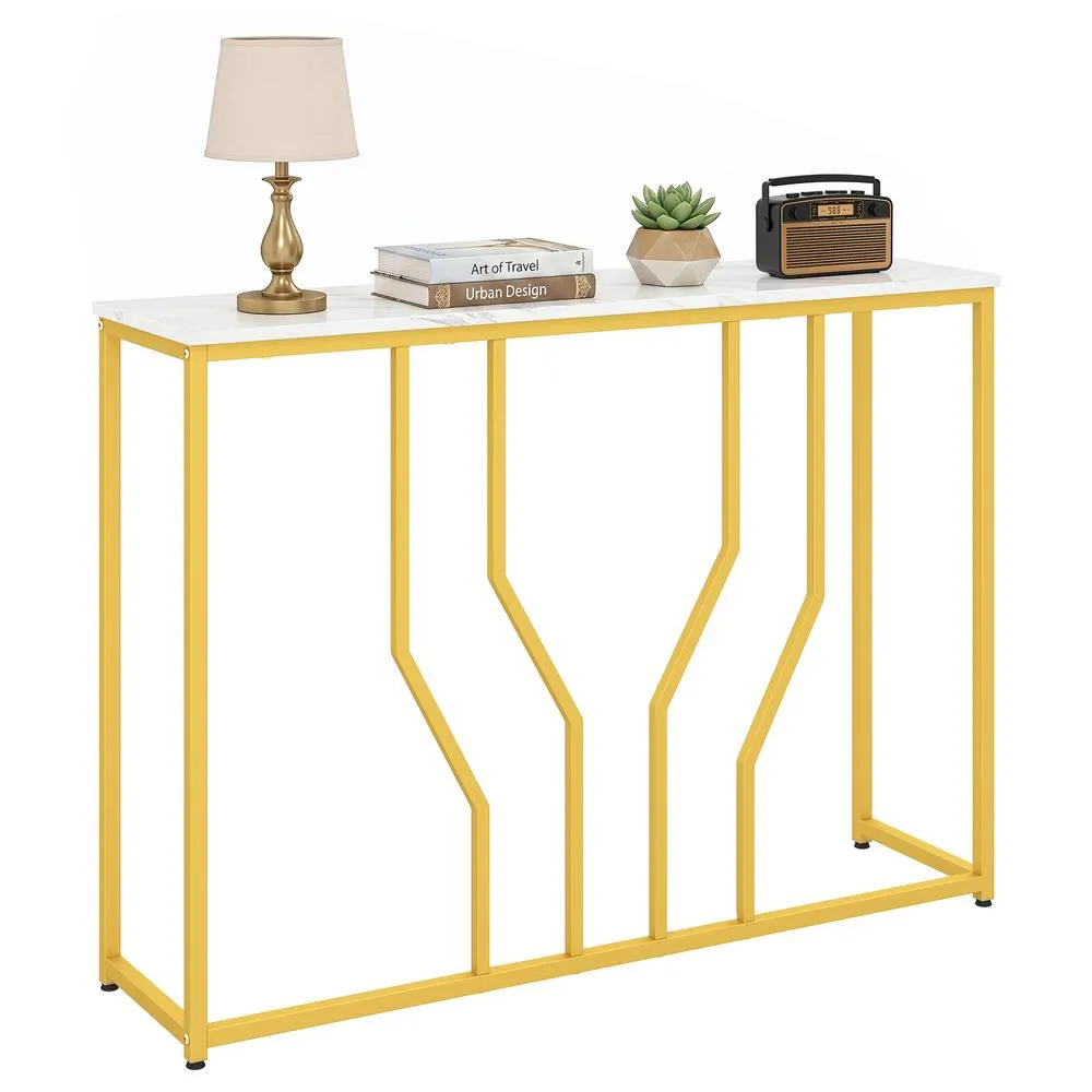 Costway Gold Console Table Modern White Faux Marble Entryway Table 5