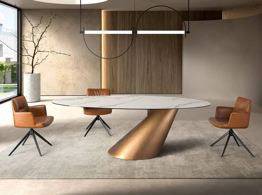 Angel Cerda Oval Dining Table White Porcelain Marble Top 3