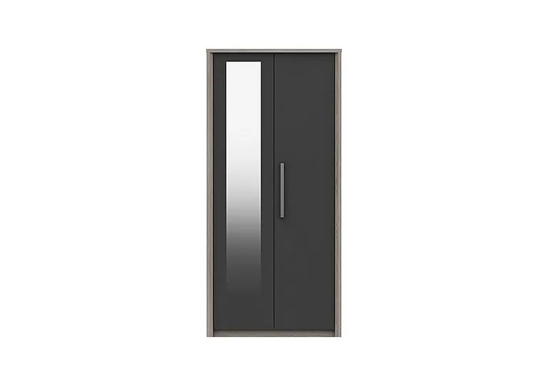 Euston 2 Door Wardrobe with Mirror - Grey Oak/Graphite Gloss
