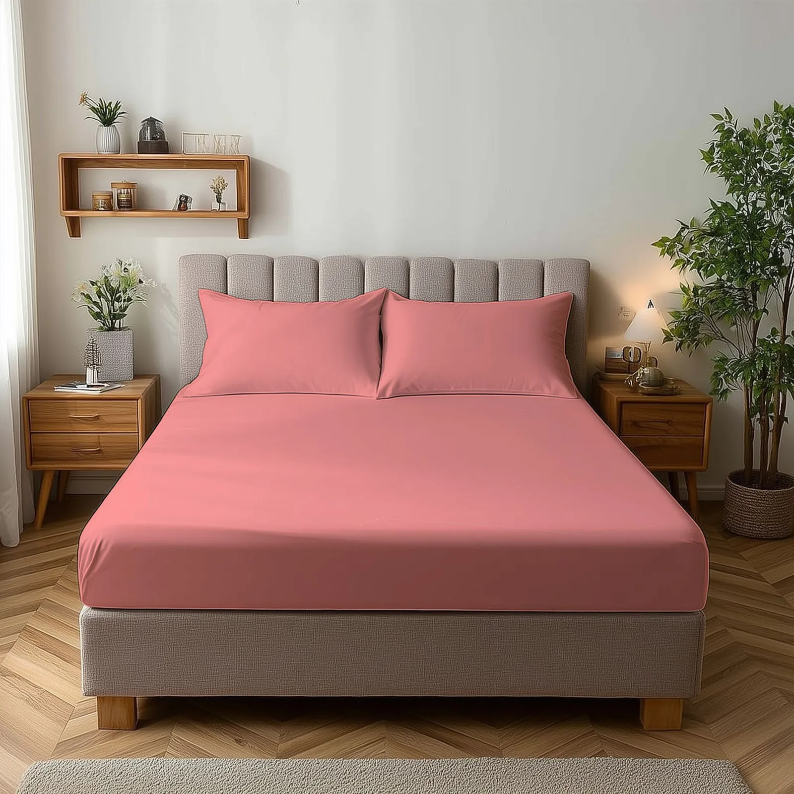 Snug City Microfibre Soft Touch Fitted Sheet 25cm Skirt Plain Dyed Bed Linen in Pink