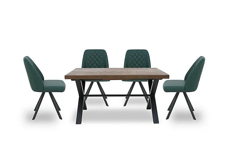 Jupiter Dining Table with X Shaped Legs and 4 Swivel Chairs - 150-cm - Green