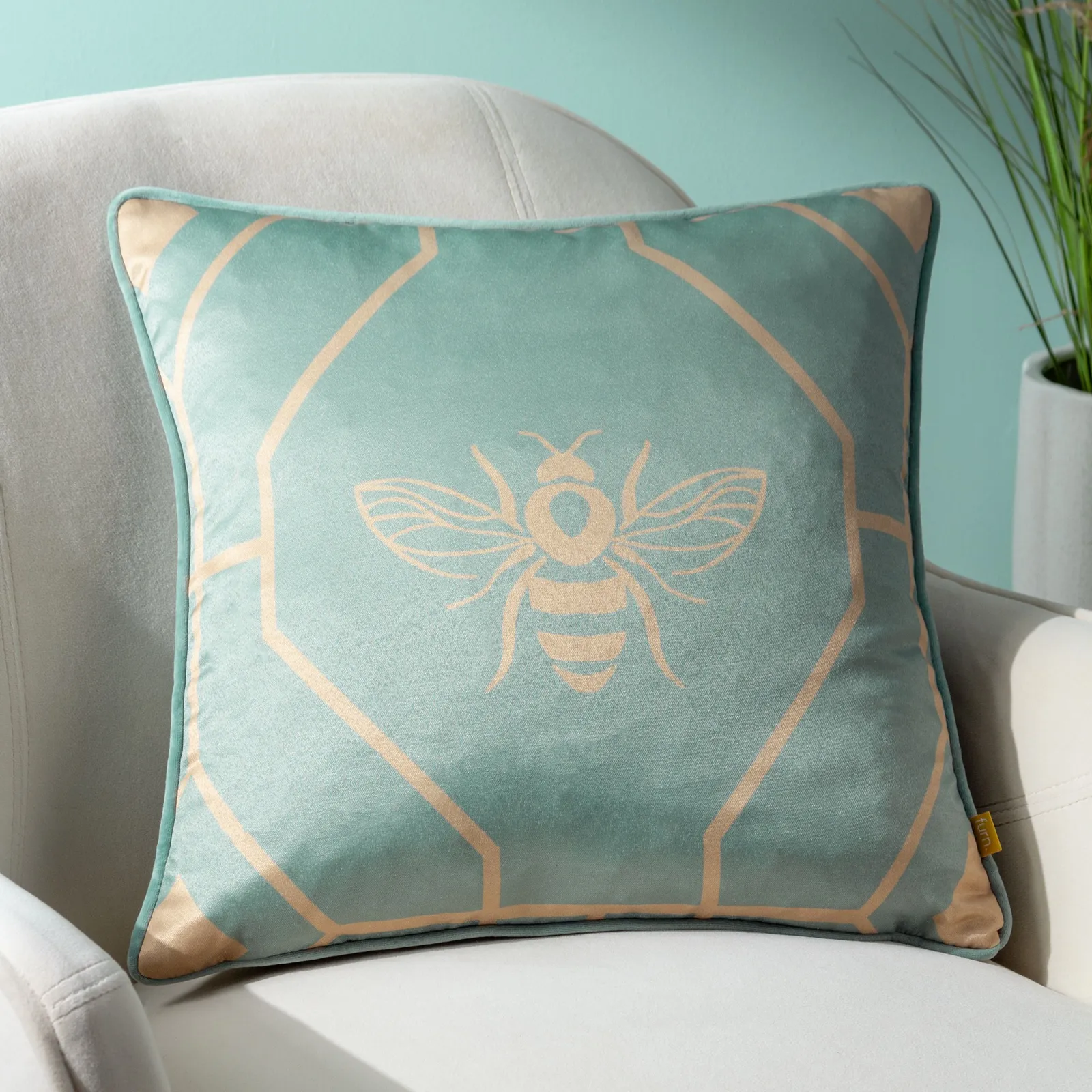 Furn Bee Deco Geometric Piped Cushion in Light Green