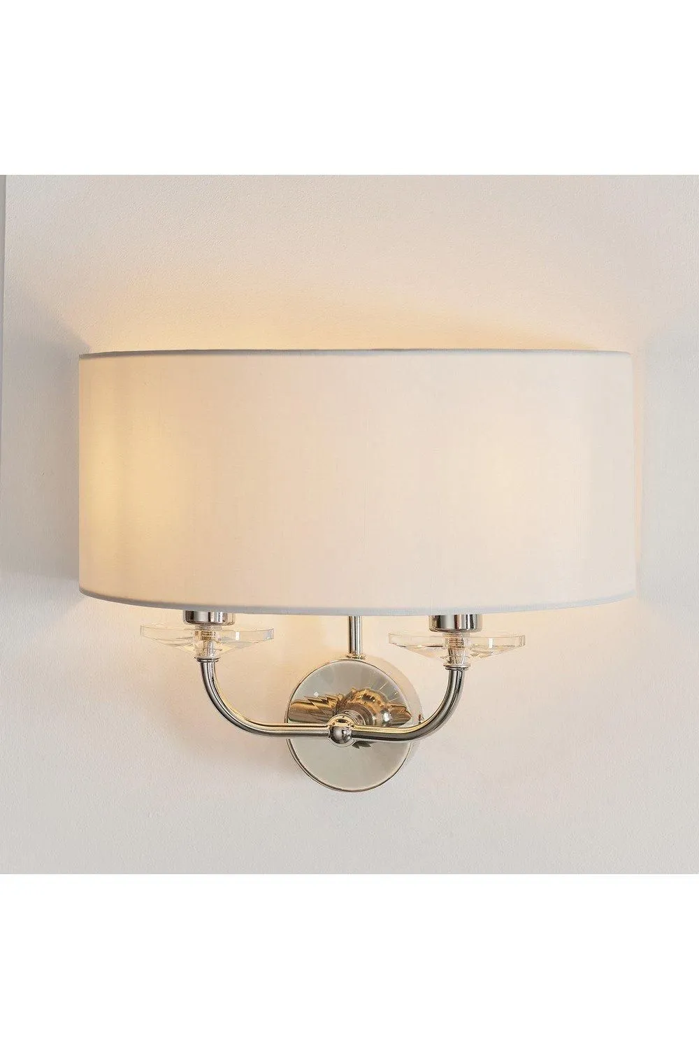 Netlighting Nixon 2 Light Indoor Candle Wall Light Nickel Plate White Faux Silk E14 in Grey 2