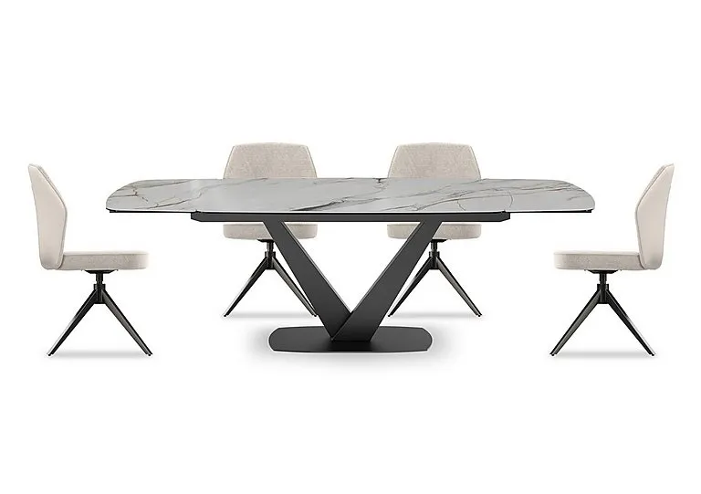 Julio Medium 160cm Draw Leaf Extending Dining Table in Fiorentio Marble Ceramic with 4 Chairs
