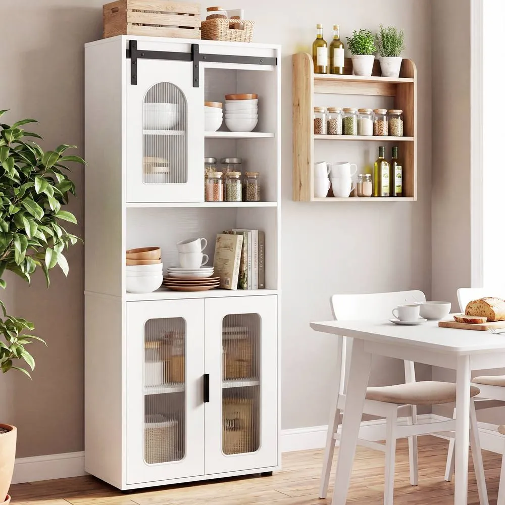 Costway Farmhouse Bathroom Floor Cabinet Sliding Barn Door Shelves in White 3
