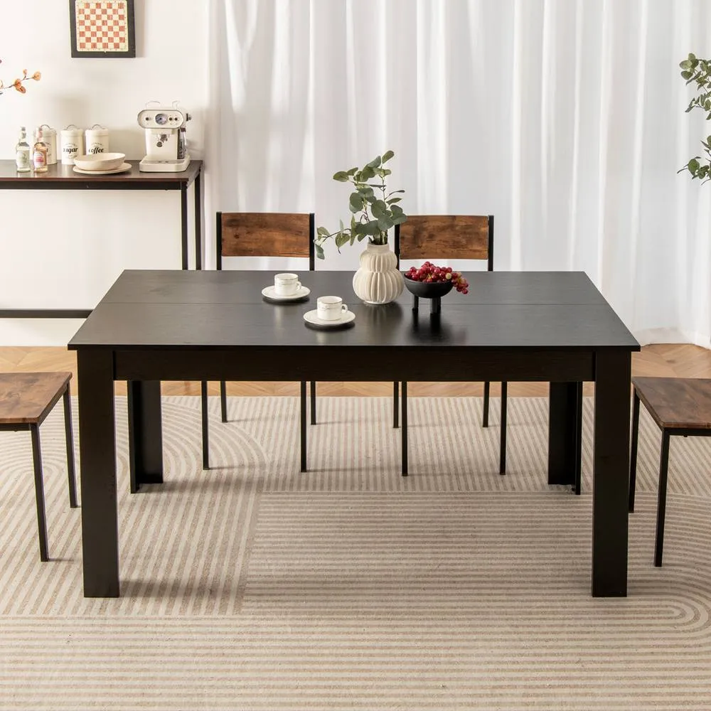 Costway 160 CM Rectangular Dining Table Modern 8 people Kitchen Table in Black 5