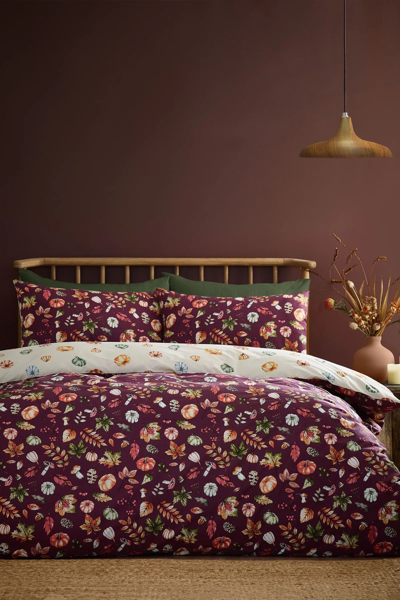 Catherine Lansfield 'Autumn Pumpkins' Reversible Duvet Cover Set in Plum