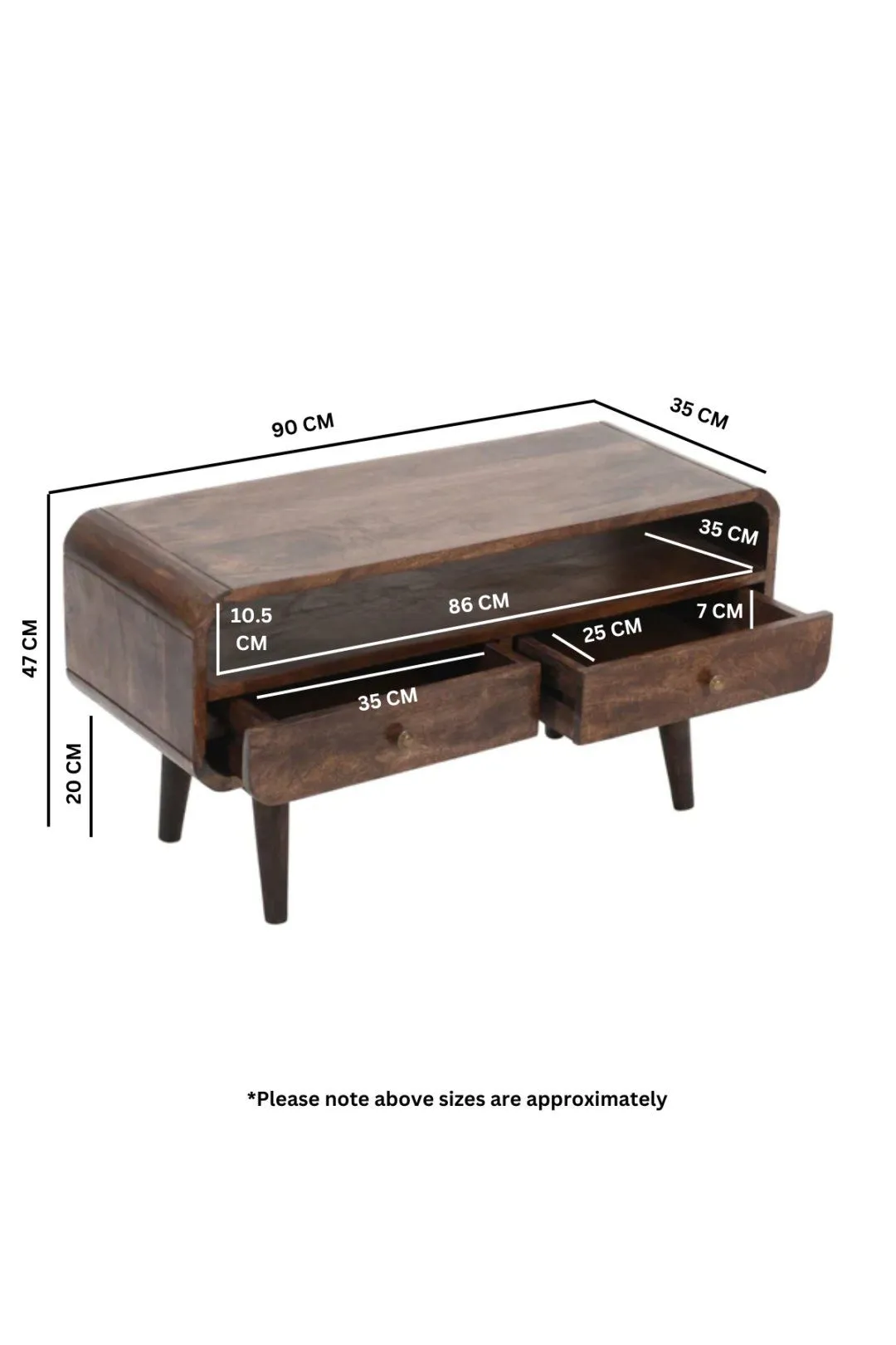 IH Design Malena Dark Mango Wood TV Stand with 2 Drawers in Dark Brown 5