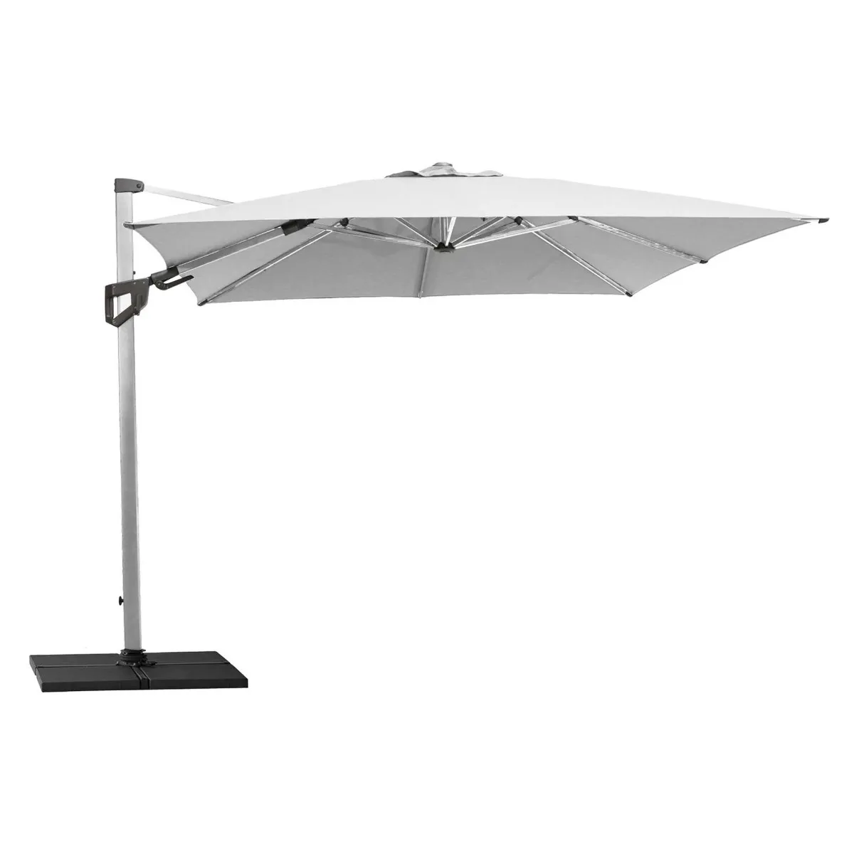 Cane-line Hyde Luxe Tilt Parasol and Base, Matt Grey Granite, Silver Mat Anodized