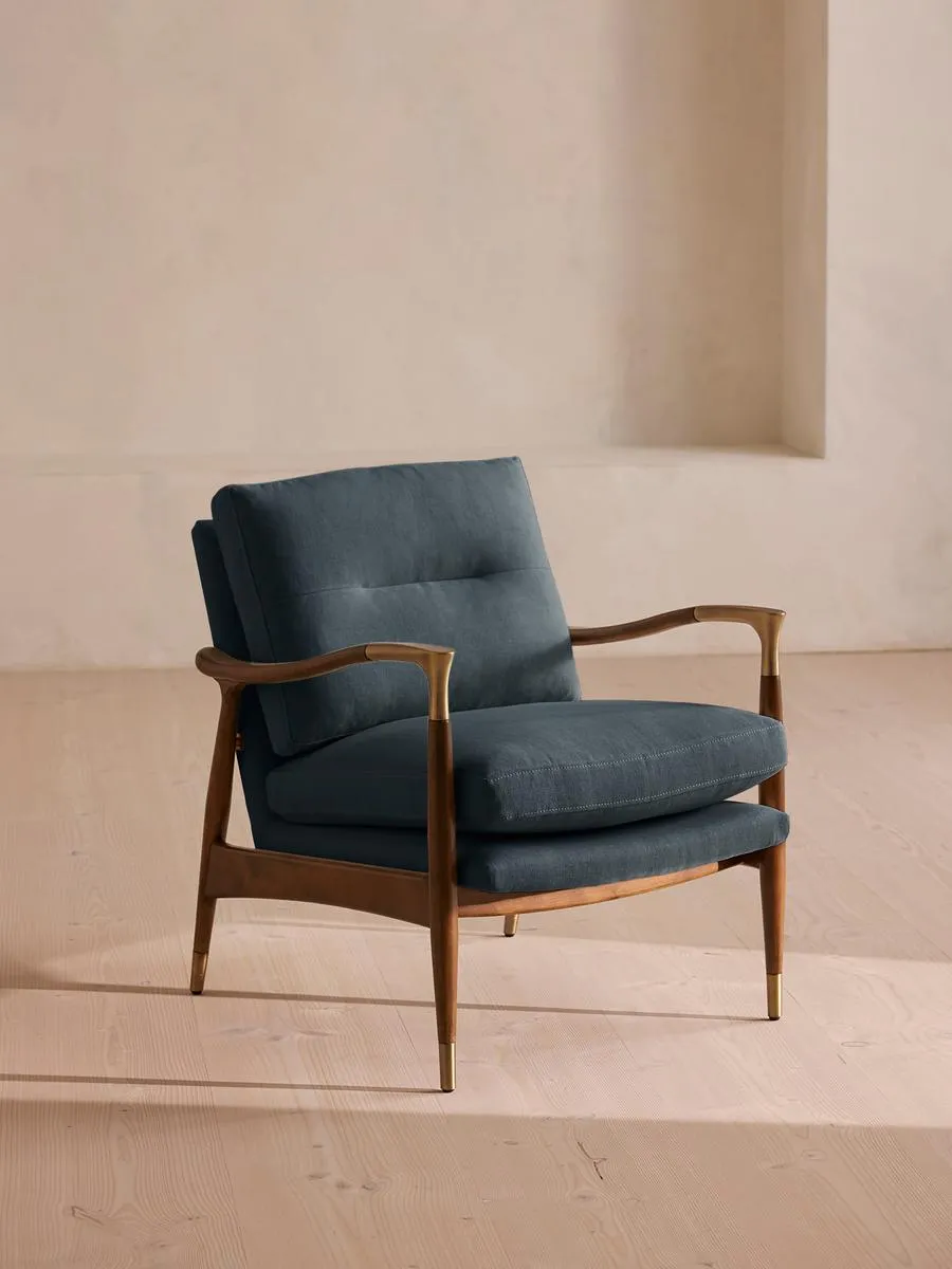 Theodore Armchair, Linen, Prussian Blue