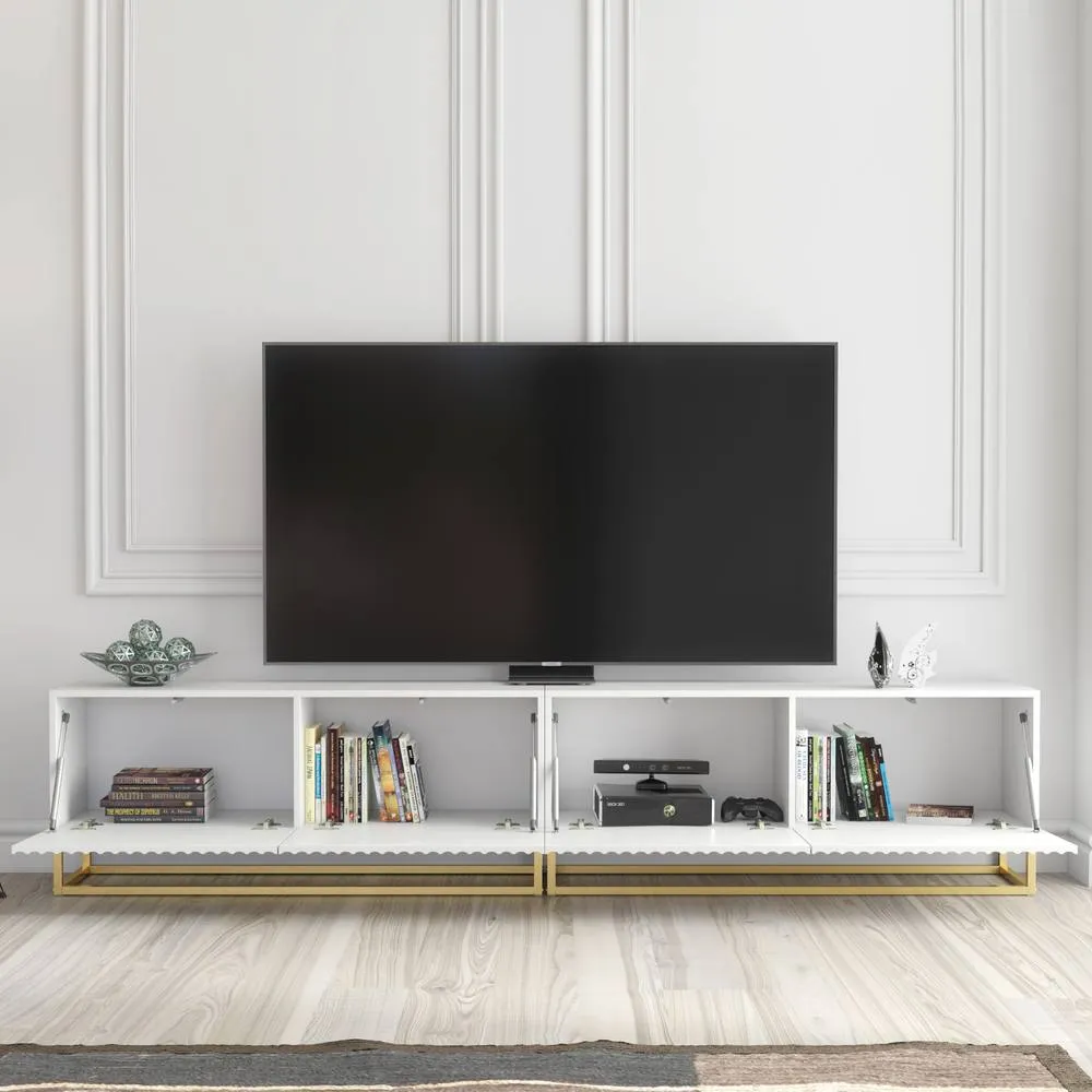 Creative Furniture Ripple Duo TV Unit 200cm - Modern Fluted Design with Push to Open Doors in White 2