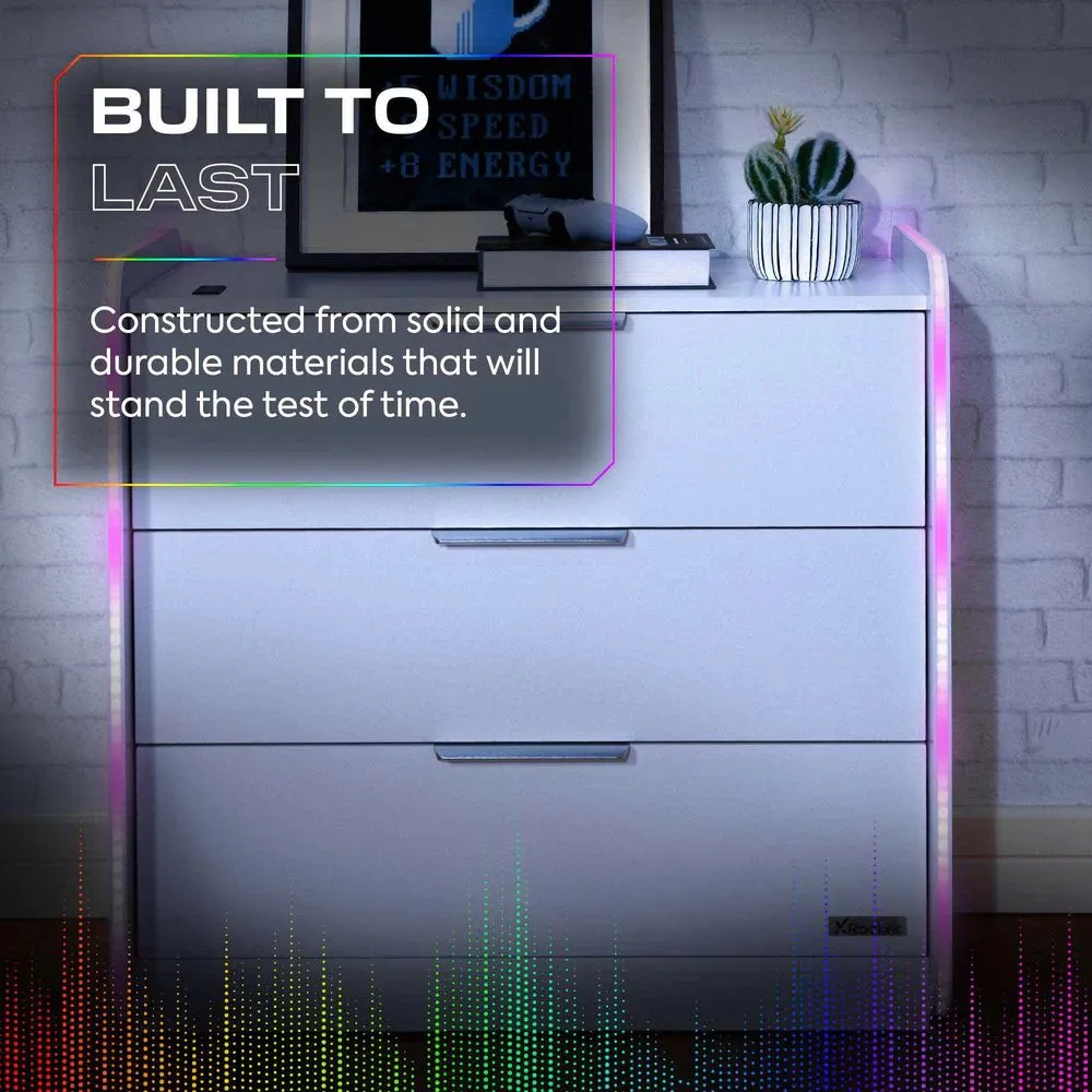 X Rocker Electra Chest of 3 Drawers Sideboard with LED Lights in White 5