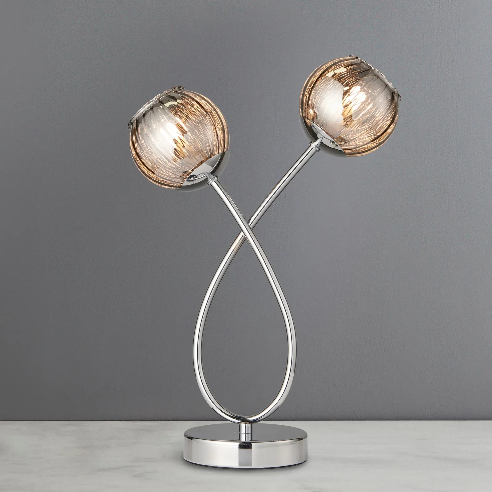 Arta 2 Light Smoked Glass Table Lamp Chrome