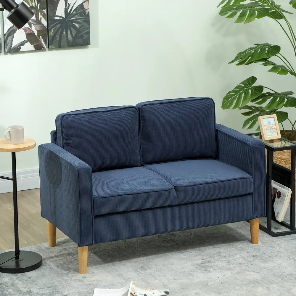 HOMCOM Compact 2 Seater Sofa with Under Seat Storage for Small Spaces Blue 2