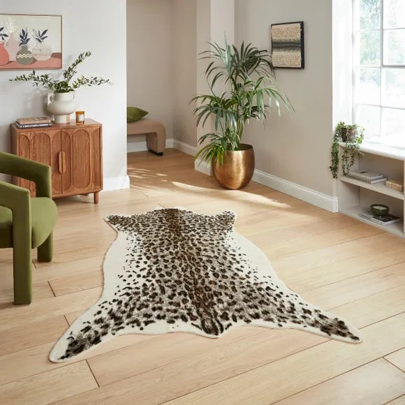 Faux Fur Leopard Print Rug 1