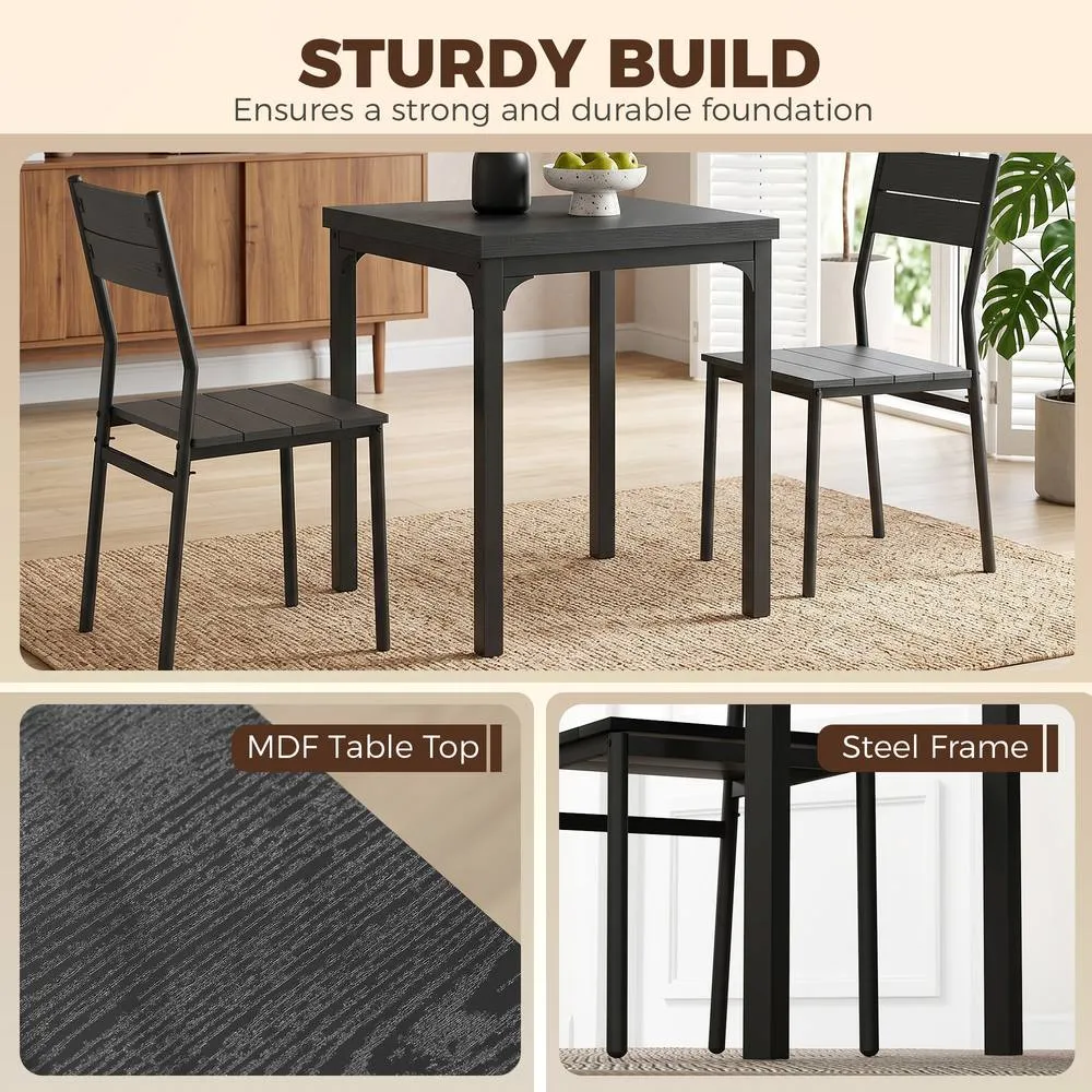 HOMCOM 3 Pcs Compact Dining Table 2 Chairs Set Black Wood Effect 6