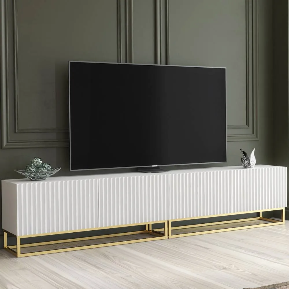 Creative Furniture Ripple Duo TV Unit 200cm - White with Fluted Doors 6