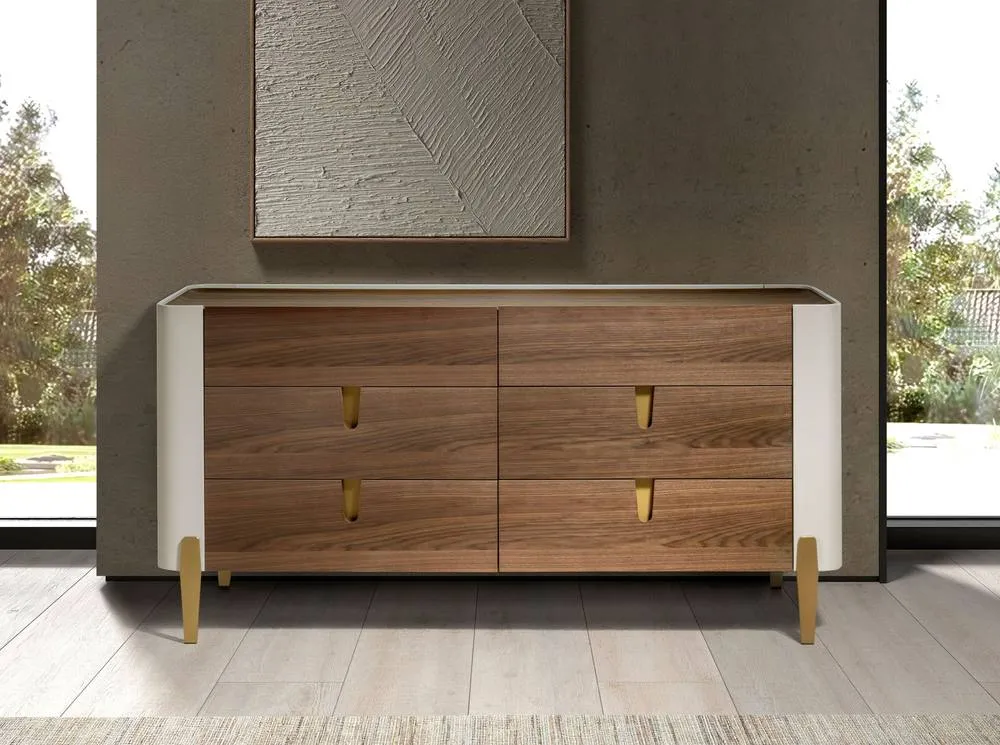 Angel Cerda 6-Drawer Chest Walnut Top, Beige Lacquer & Gold Legs 3