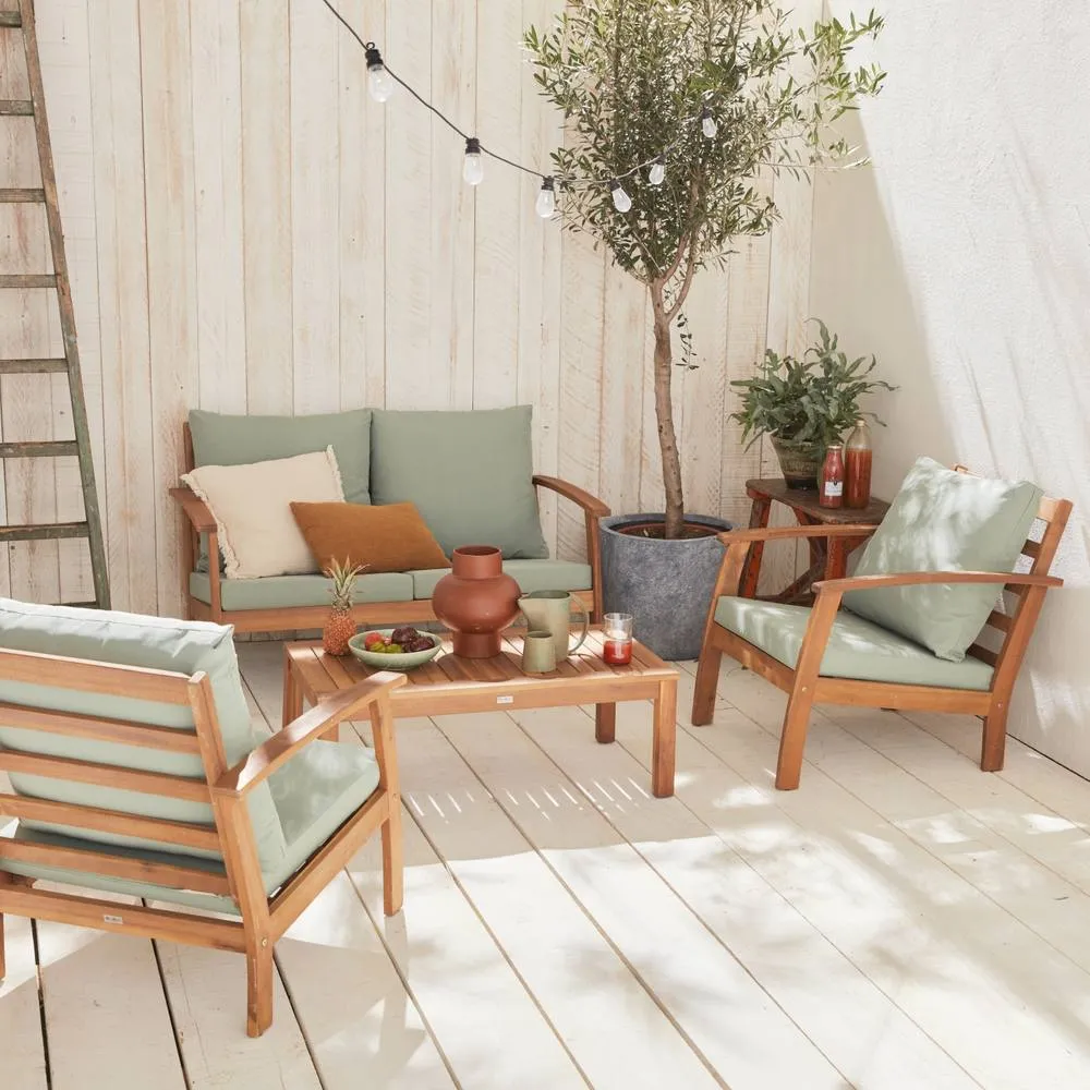 sweeek 4-seater wooden garden sofa set in Brown