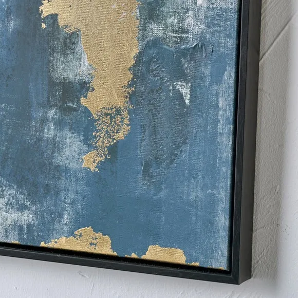 Gold & Blue Abstract Black Framed Canvas 3