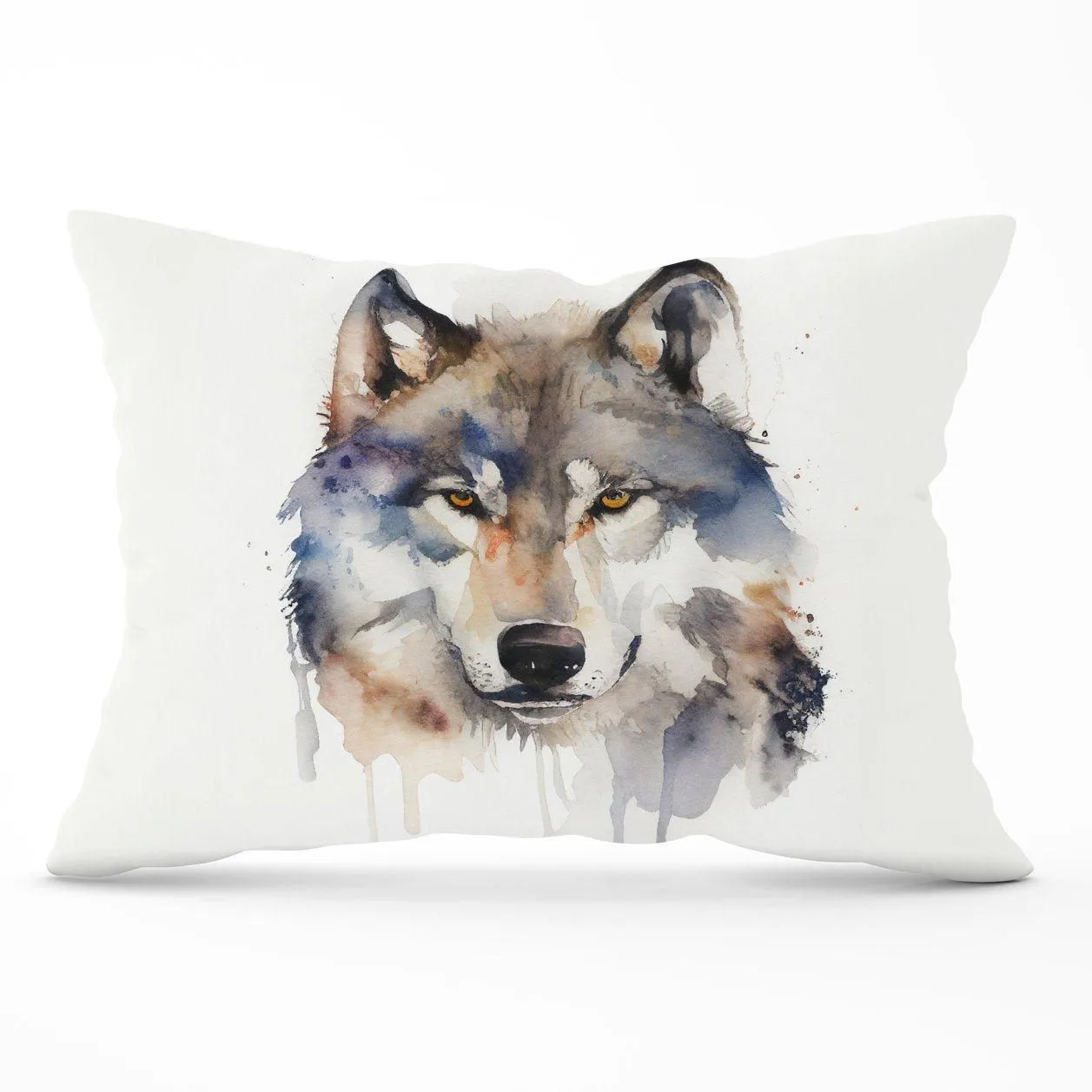 Warren Reed - Designer Wolf Watercolour Cushions in Brown