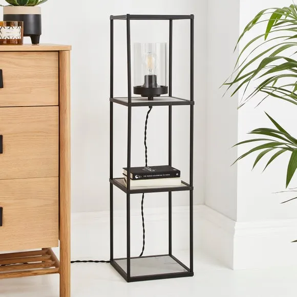 Aiko Black and Faux Marble Midi Shelved Floor Lamp 2