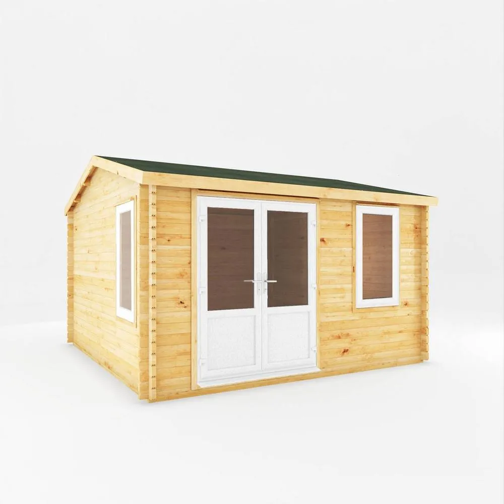 Mercia 4 x 4 m Home Office Elite Log Cabin with White UPVC Windows & Doors in Light Tan