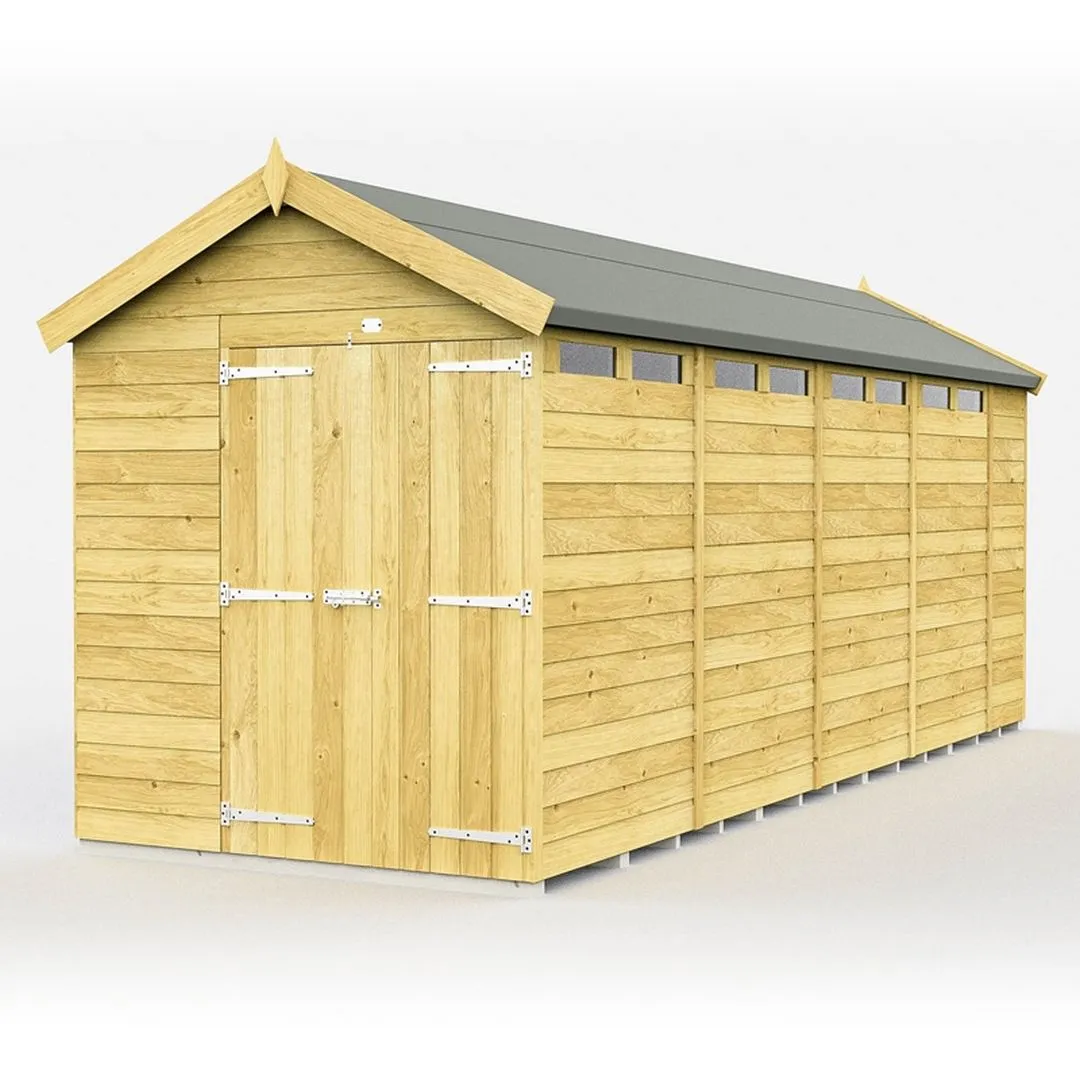 Buttercup Farm 7 x 19 Feet Apex Security Shed - Double Door - L560 x W214 x H217 cm in Brown