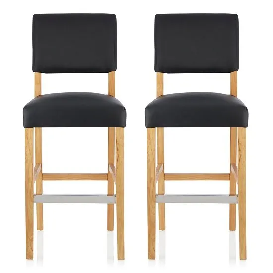 Vibio Bar Stools In Black PU With Oak Legs In A Pair