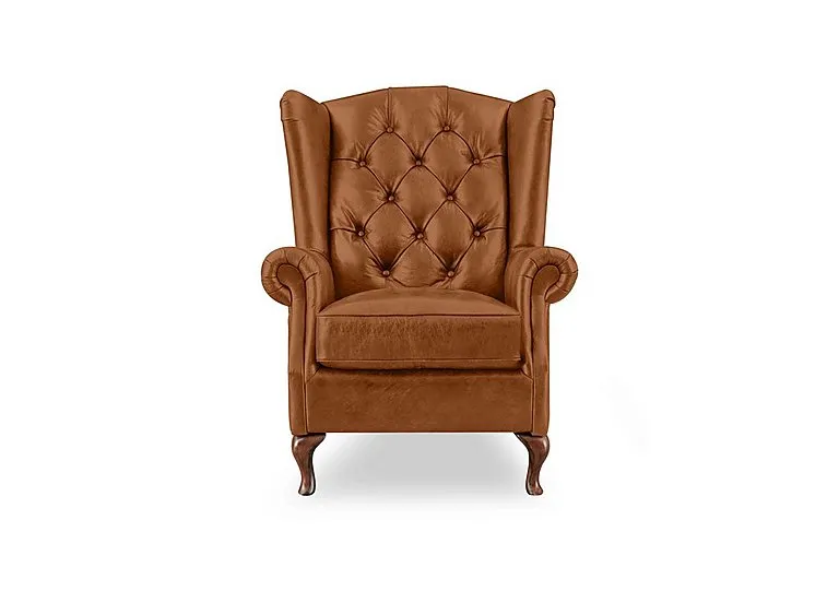 Harriet Leather Wing Chair with Walnut Feet