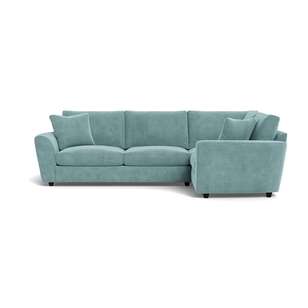 Heal's Snooze Right Hand Facing Corner Sofa Smart Luxe Velvet Mineral Blue Black Feet 1